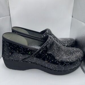 Dansko XP 2.0 Clogs Womens Sz 40/9.5-10 Black Confetti Patent Leather Nurse Shoe